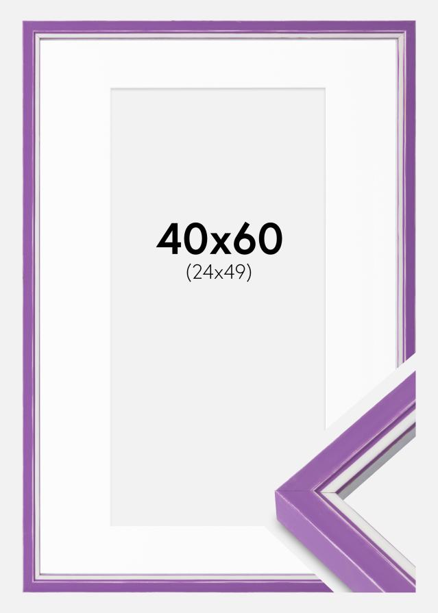 Ram med passepartou Rahmen Diana Lila 40x60 cm - Passepartout Weiß 25x50 cm