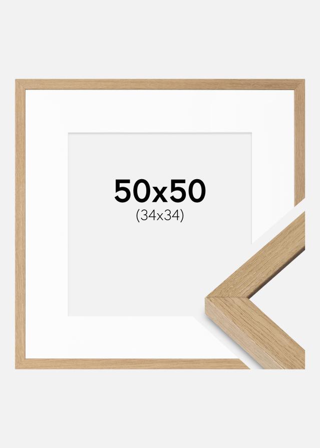 Ram med passepartou Rahmen Hermes natürlich Eiche 50x50 cm - Passepartout Weiß 35x35 cm