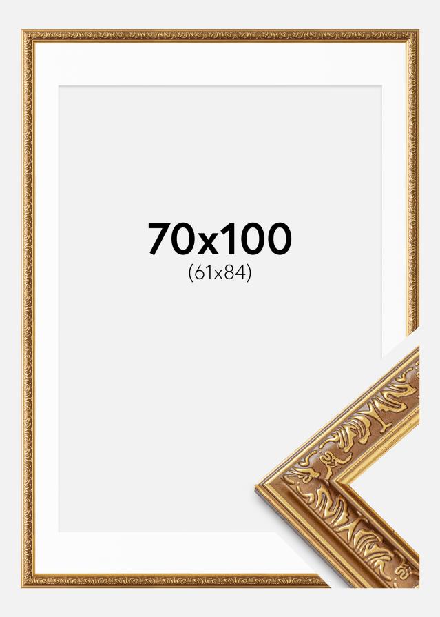 Ram med passepartou Rahmen Swirl Gold 70x100 cm - Passepartout Weiß 62x85 cm