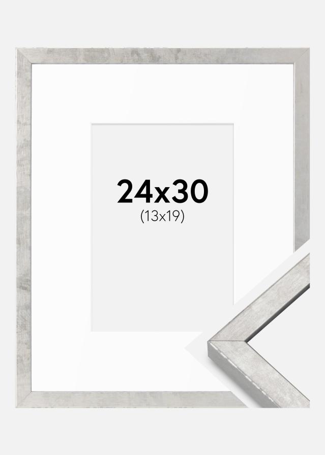 Ram med passepartou Rahmen Ares Silber 24x30 cm - Passepartout Weiß 14x20 cm