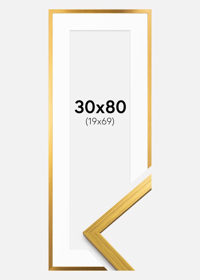 Ram med passepartou Rahmen Edsbyn Gold 30x80 cm - Passepartout Weiß 20x70 cm