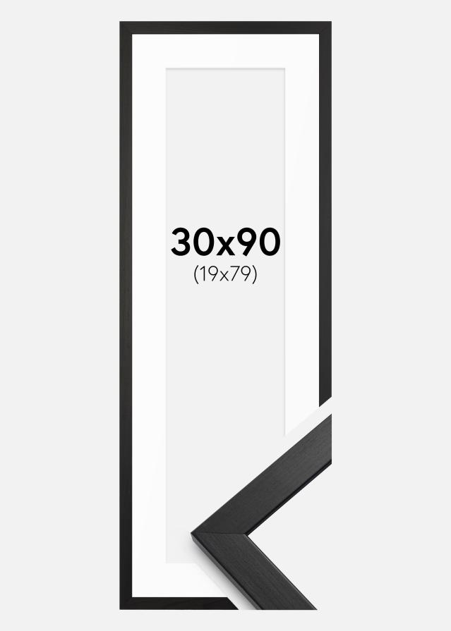 Ram med passepartou Rahmen Stilren Schwarz 30x90 cm - Passepartout Weiß 20x80 cm