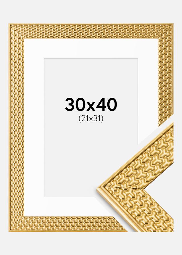 Ram med passepartou Rahmen Grace Gold 30x40 cm - Passepartout Weiß 22x32 cm
