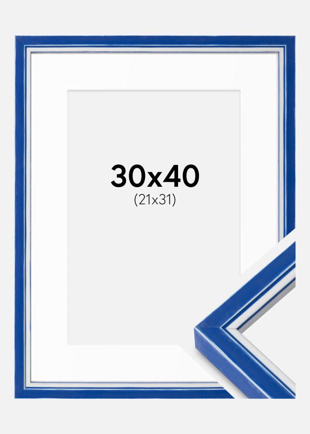 Ram med passepartou Rahmen Diana Blau 30x40 cm - Passepartout Weiß 22x32 cm