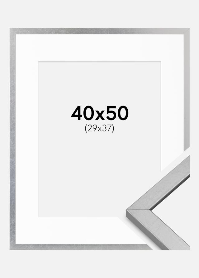 Ram med passepartou Rahmen Minerva Silber 40x50 cm - Passepartout Weiß 30x38 cm