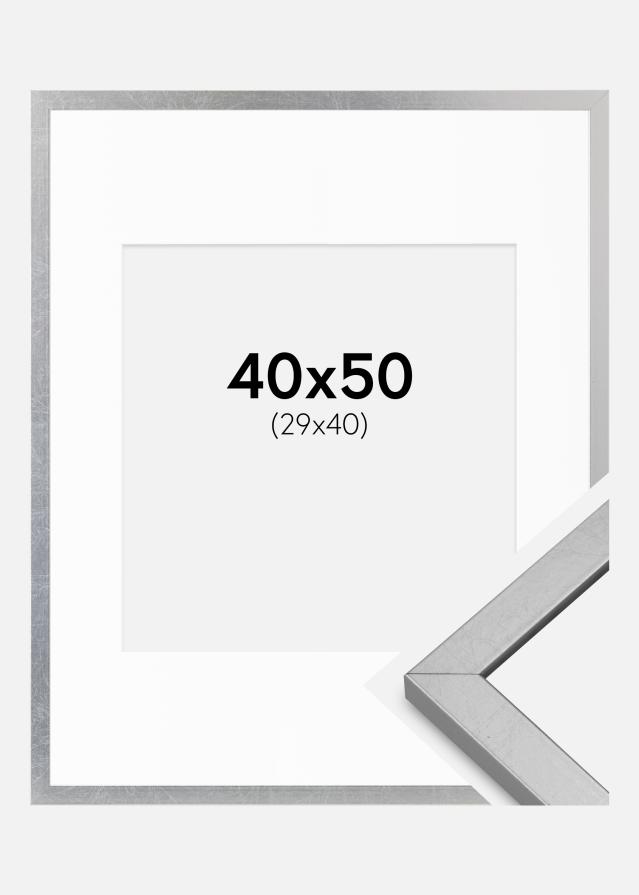 Ram med passepartou Rahmen Minerva Silber 40x50 cm - Passepartout Weiß 30x41 cm