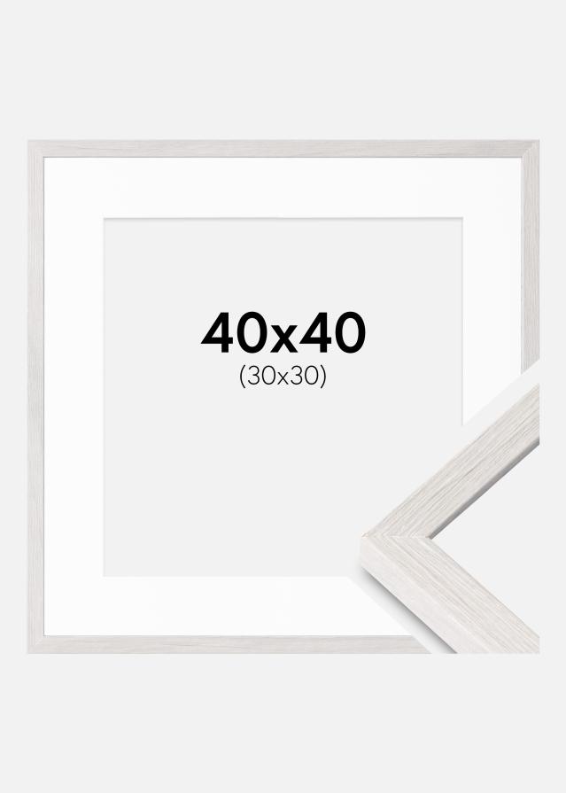 Ram med passepartou Rahmen Ares weiße Eiche 40x40 cm - Passepartout Weiß 31x31 cm