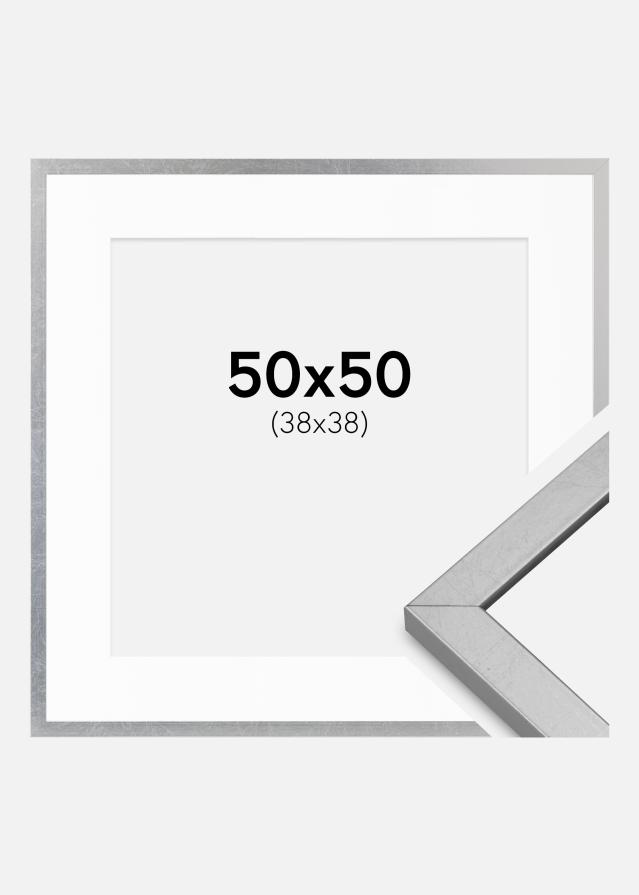 Ram med passepartou Rahmen Minerva Silber 50x50 cm - Passepartout Weiß 39x39 cm