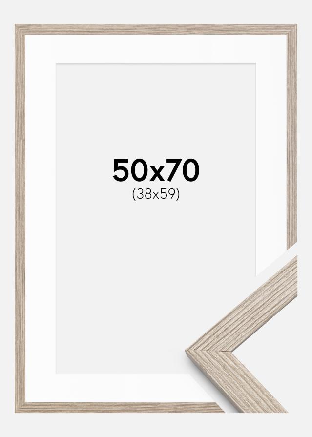 Ram med passepartou Rahmen Stilren Greige Eiche 50x70 cm - Passepartout Weiß 39x60 cm