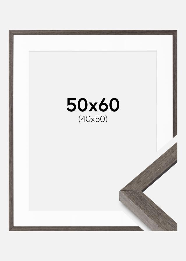 Ram med passepartou Rahmen Ares grau Eiche 50x60 cm - Passepartout Weiß 41x51 cm