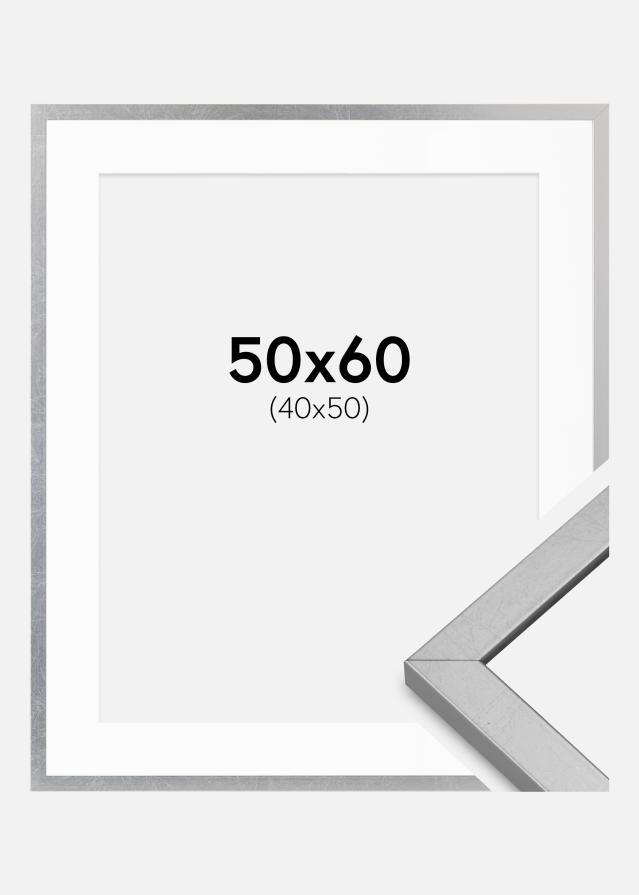 Ram med passepartou Rahmen Minerva Silber 50x60 cm - Passepartout Weiß 41x51 cm