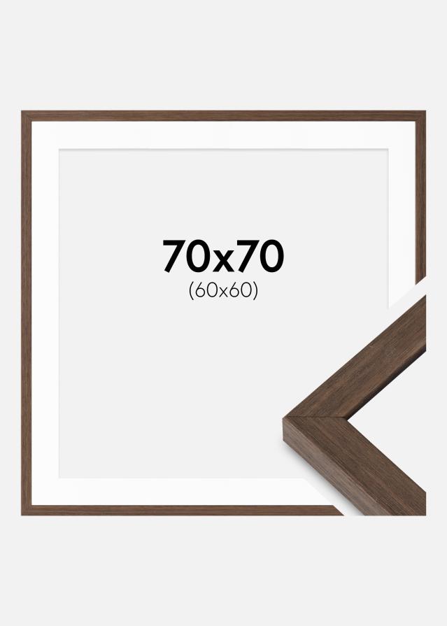Ram med passepartou Rahmen Hermes Walnuss 70x70 cm - Passepartout Weiß 61x61 cm