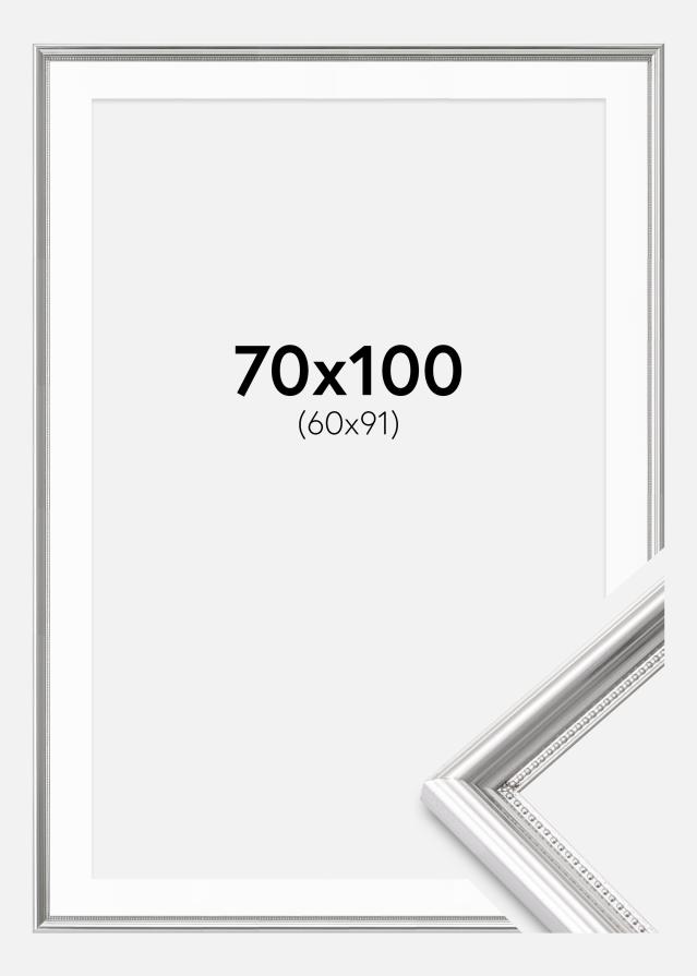 Ram med passepartou Rahmen Gala Silber 70x100 cm - Passepartout Weiß 61x92 cm