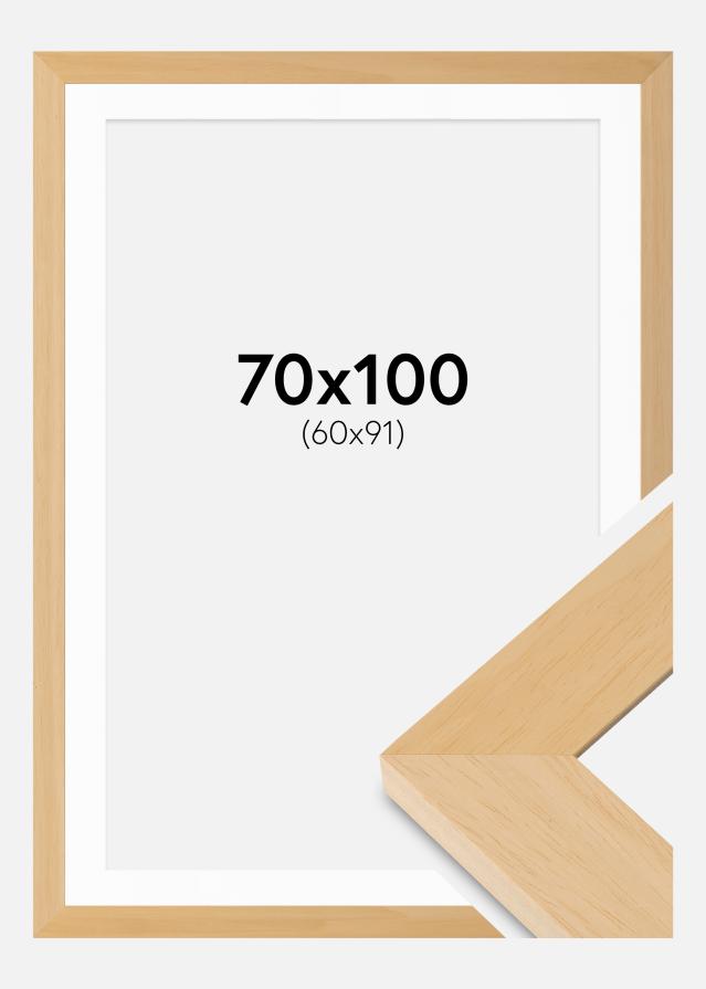 Ram med passepartou Rahmen Juno Holz 70x100 cm - Passepartout Weiß 61x92 cm