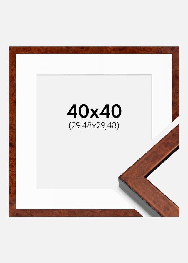 Ram med passepartou Rahmen Hermes Walnuss 40x40 cm - Passepartout Weiß 12x12 inches