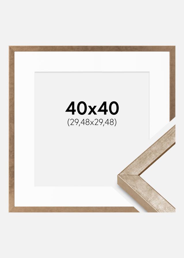 Ram med passepartou Rahmen Ares Messing 40x40 cm - Passepartout Weiß 12x12 inches