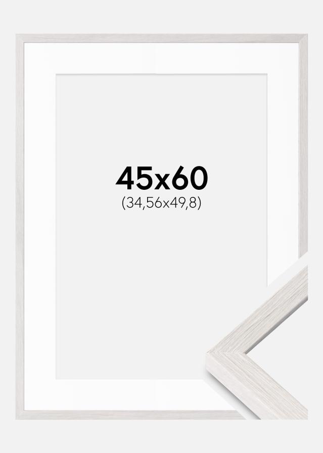Ram med passepartou Rahmen Ares weiße Eiche 45x60 cm - Passepartout Weiß 14x20 inches
