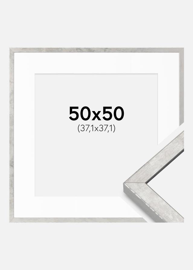 Ram med passepartou Rahmen Ares Silber 50x50 cm - Passepartout Weiß 15x15 inches