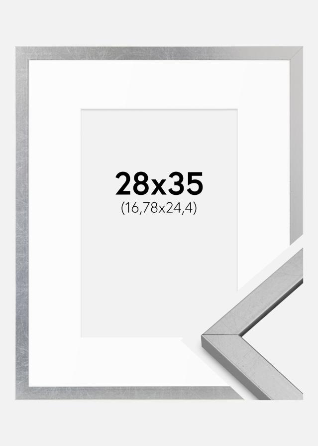 Ram med passepartou Rahmen Minerva Silber 28x35 cm - Passepartout Weiß 7x10 inches