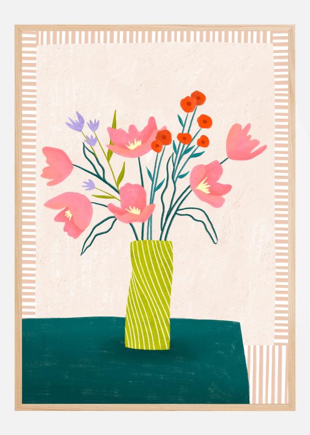 Bildverkstad Colorful Blossoms in Stripes Poster