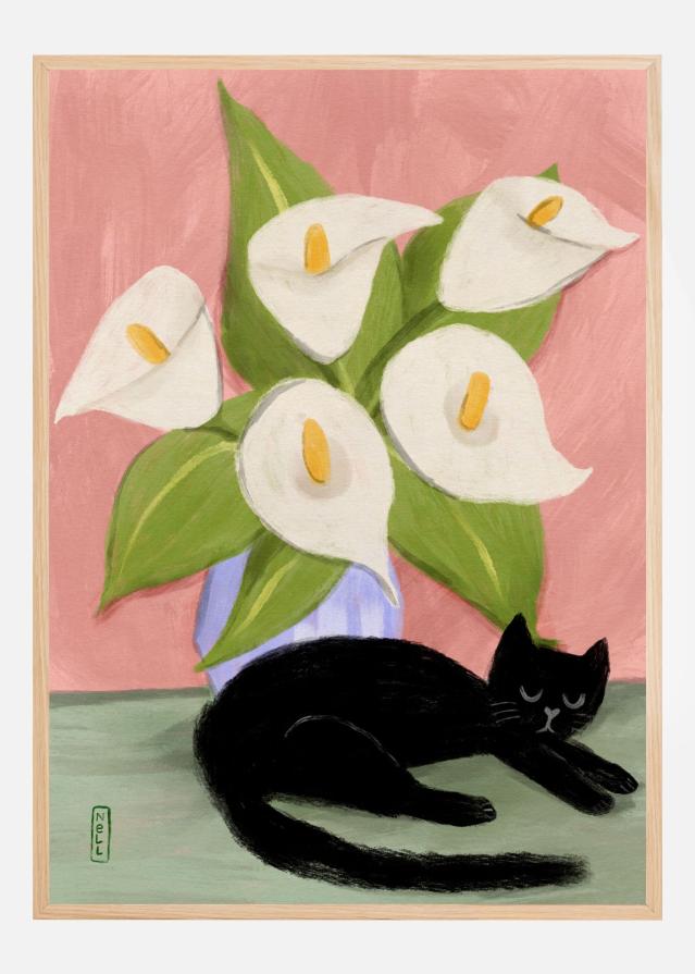 Bildverkstad Lilies In a Vase and a Black Cat - Still Life Poster