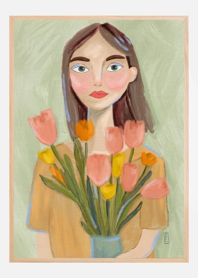 Bildverkstad A Girl with Tulips Poster