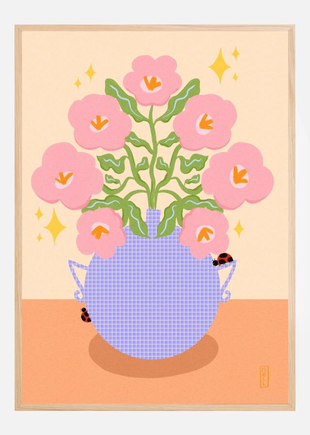 Bildverkstad Pink Retro Flowers in a Vase Poster