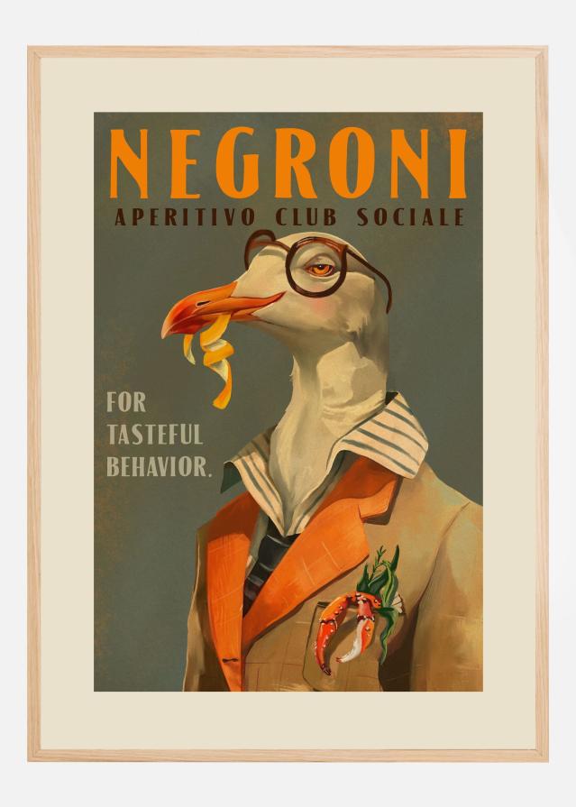 Bildverkstad Vintage Art Deco Negroni Poster Of A Fancy Seagull Poster