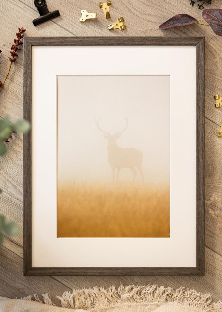 Ram med passepartou Rahmen Ares Grau Eiche 40x50 cm - Passepartout Weiß 28x35 cm