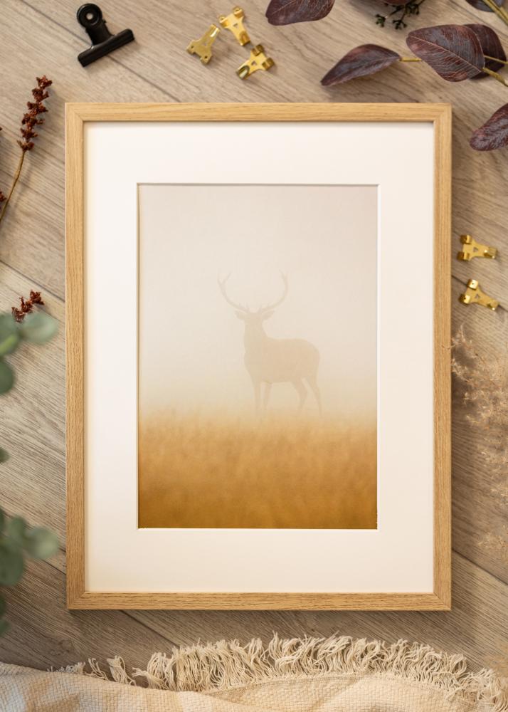 Ram med passepartou Rahmen Ares Natur Eiche 50x70 cm - Passepartout Weiß 15x23 inches