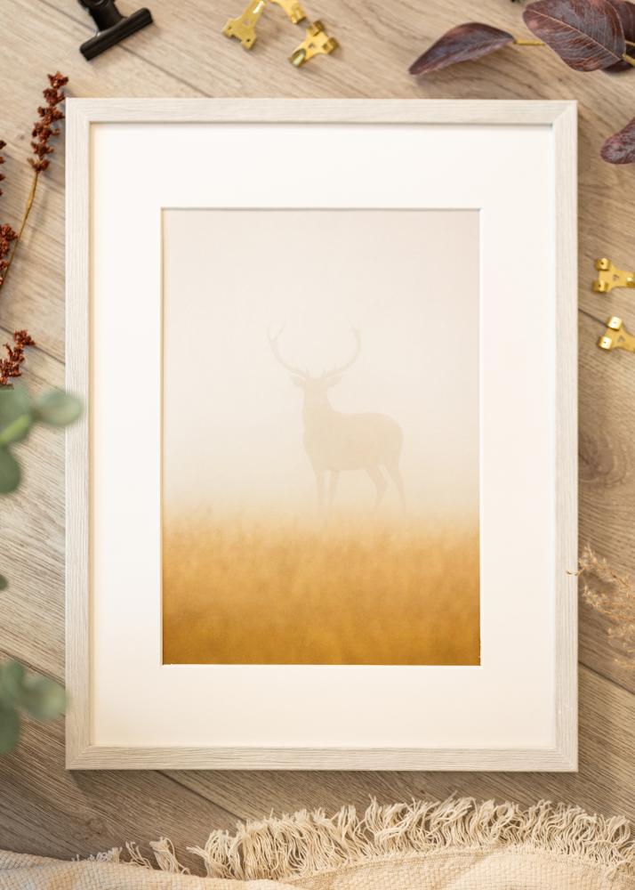 Ram med passepartou Rahmen Ares weiße Eiche 40x40 cm - Passepartout Weiß 12x12 inches