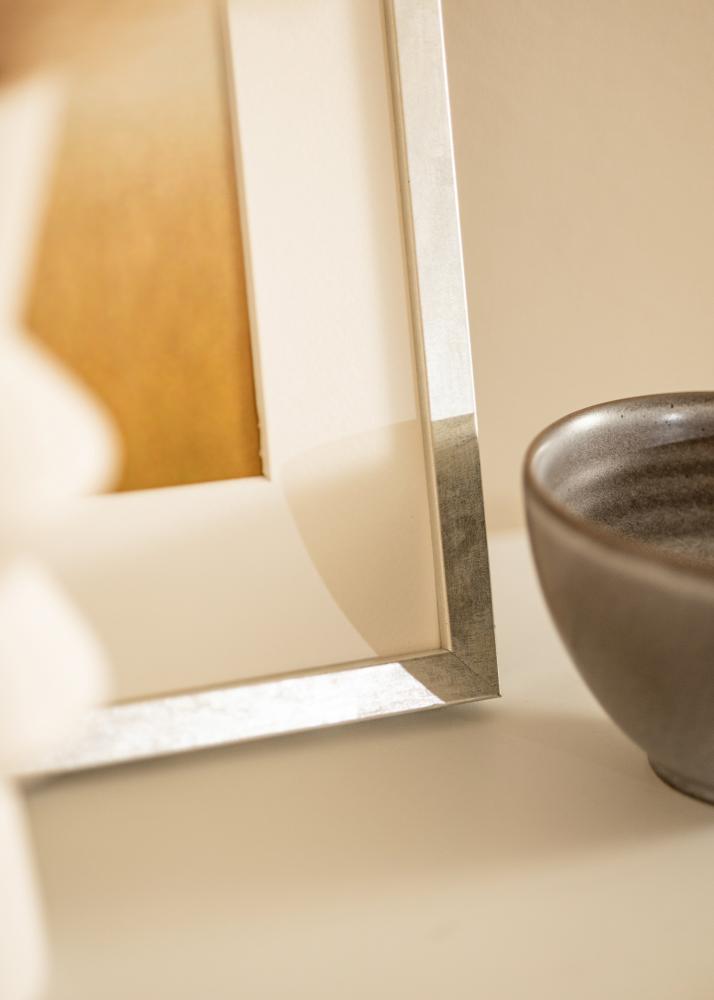 Ram med passepartou Rahmen Ares Silber 30x40 cm - Passepartout Weiß 22x32 cm