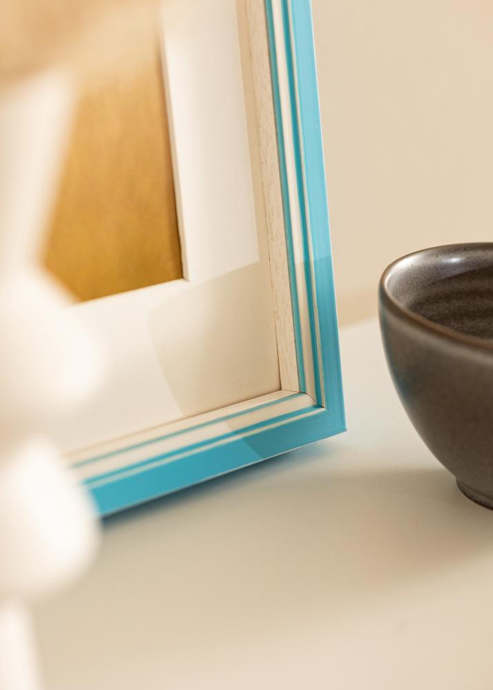 Ram med passepartou Rahmen Diana Hellblau 24x30 cm - Passepartout Weiß 5x8 inches