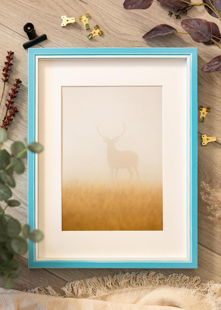 Ram med passepartou Rahmen Diana Hellblau 24x30 cm - Passepartout Weiß 5x8 inches