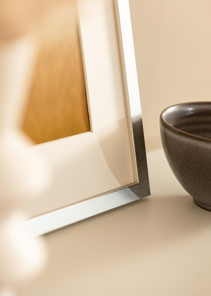 Ram med passepartou Rahmen Minerva Silber 50x60 cm - Passepartout Weiß 16x19 inches