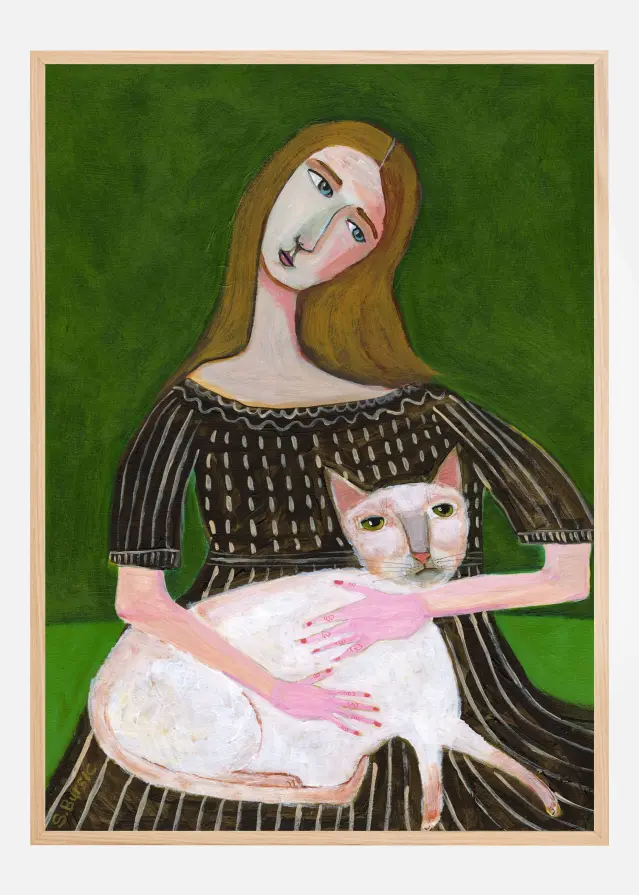 Bildverkstad vintage lady with white cat Poster