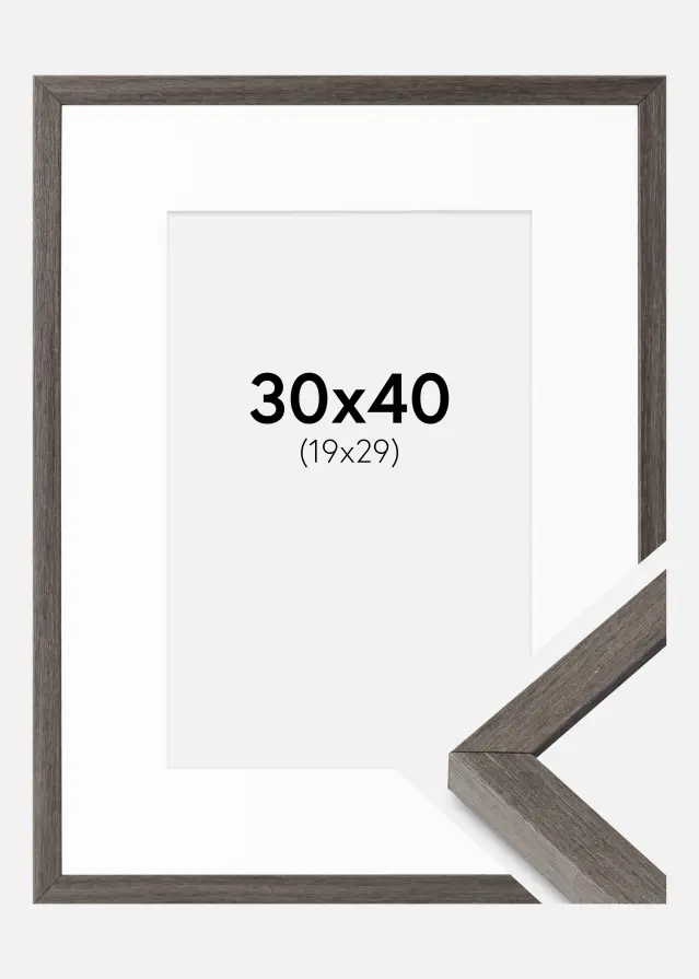 Ram med passepartou Rahmen Ares grau Eiche 30x40 cm - Passepartout Weiß 20x30 cm