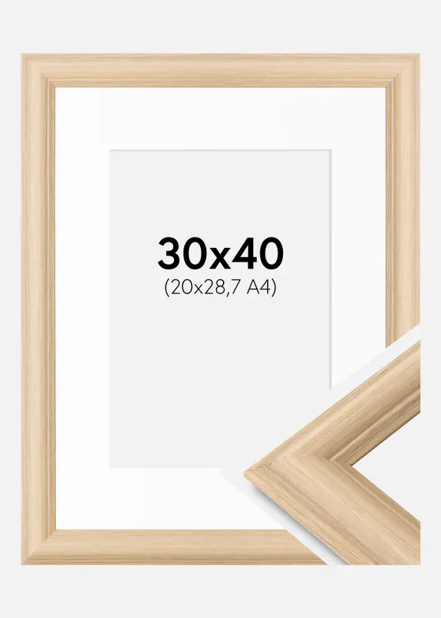 Ram med passepartou Rahmen Västkusten Eiche 30x40 cm - Passepartout Weiß 21x29,7 cm (A4)