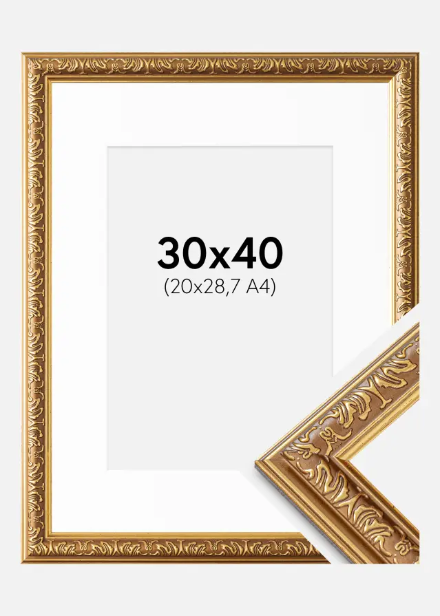 Ram med passepartou Rahmen Swirl Gold 30x40 cm - Passepartout Weiß 21x29,7 cm