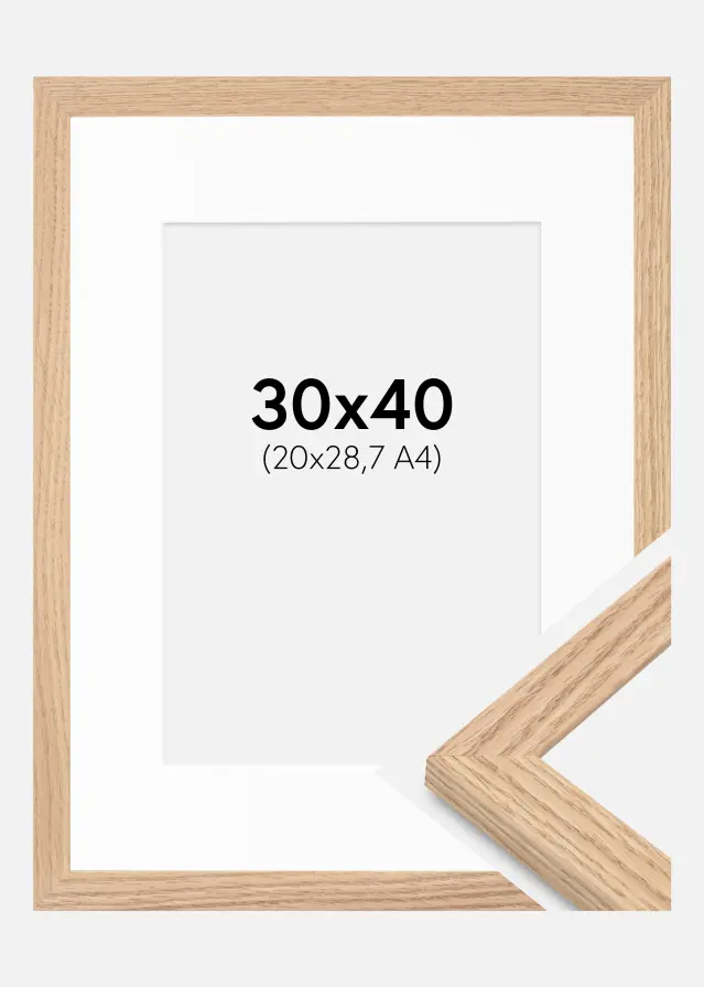 Ram med passepartou Rahmen Tidlös Massiv Eiche 30x40 cm - Passepartout Weiß 21x29,7 cm