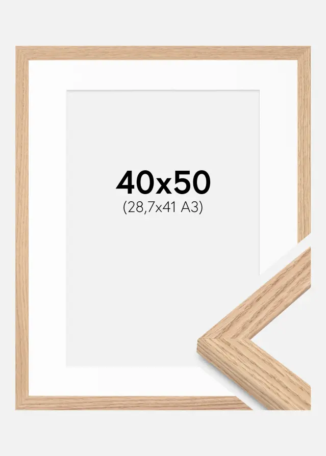 Ram med passepartou Rahmen Tidlös Massiv Eiche 40x50 cm - Passepartout Weiß 29,7x42 cm