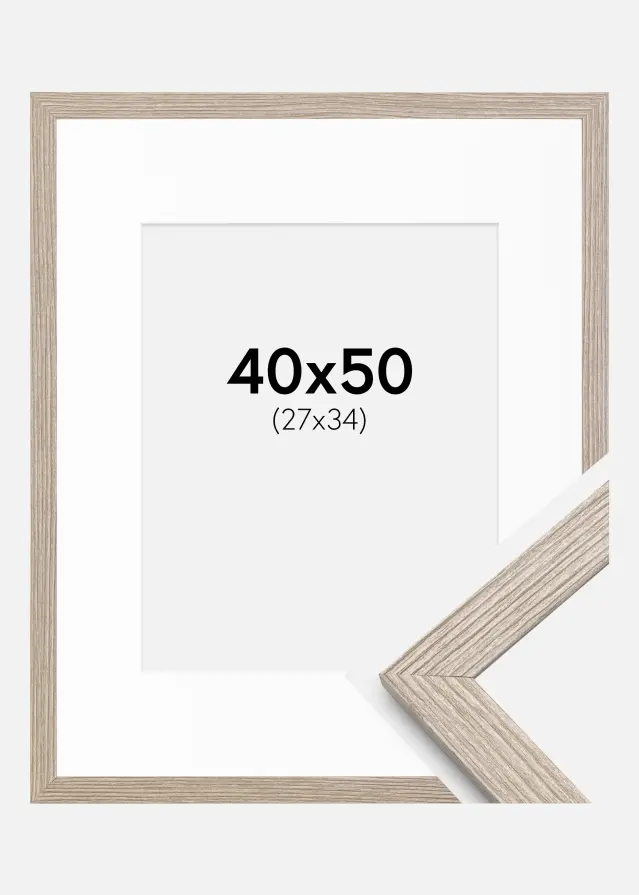 Ram med passepartou Rahmen Stilren Greige Eiche 40x50 cm - Passepartout Weiß 28x35 cm