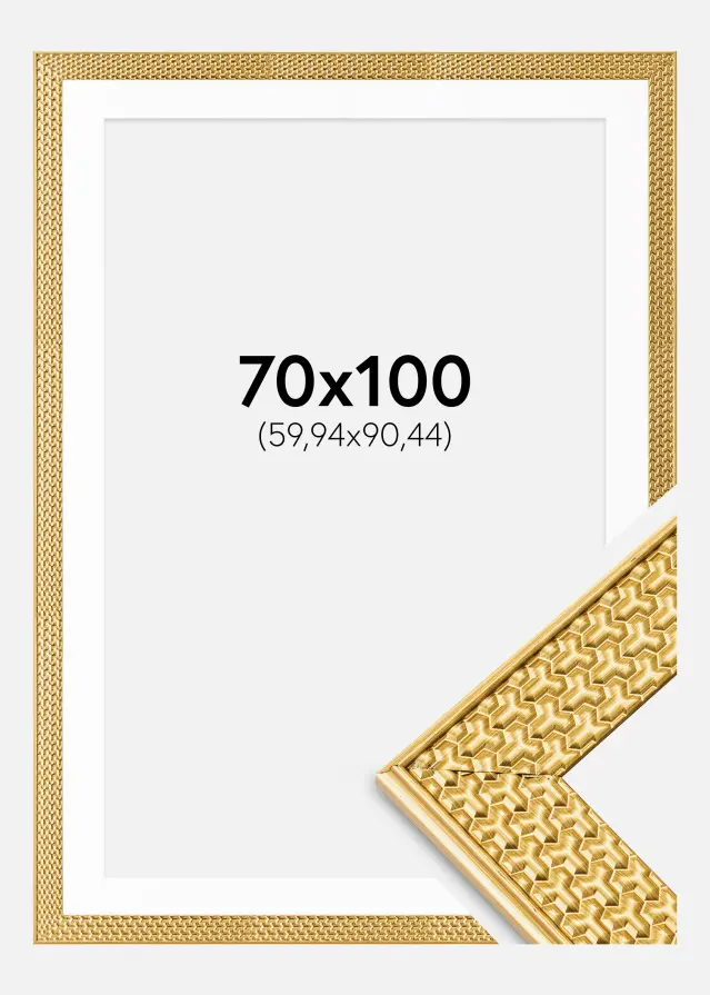 Ram med passepartou Rahmen Grace Gold 70x100 cm - Passepartout Weiß 24x36 inches
