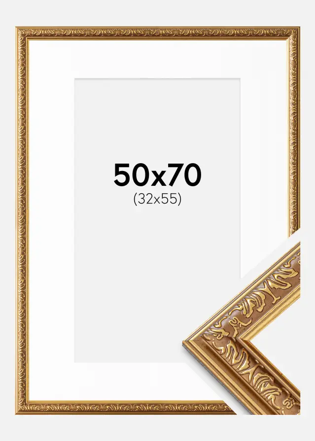 Ram med passepartou Rahmen Swirl Gold 50x70 cm - Passepartout Weiß 33x56 cm