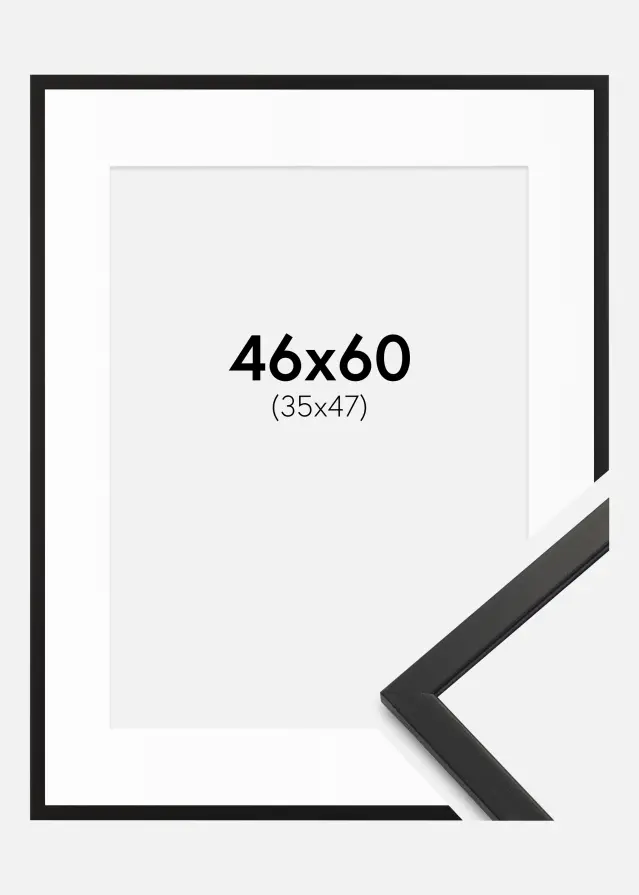 Ram med passepartou Rahmen Edsbyn Schwarz 46x60 cm - Passepartout Weiß 36x48 cm