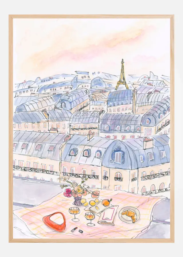 Bildverkstad Parisian Rooftop Picnic With Eiffel Tower Views Poster