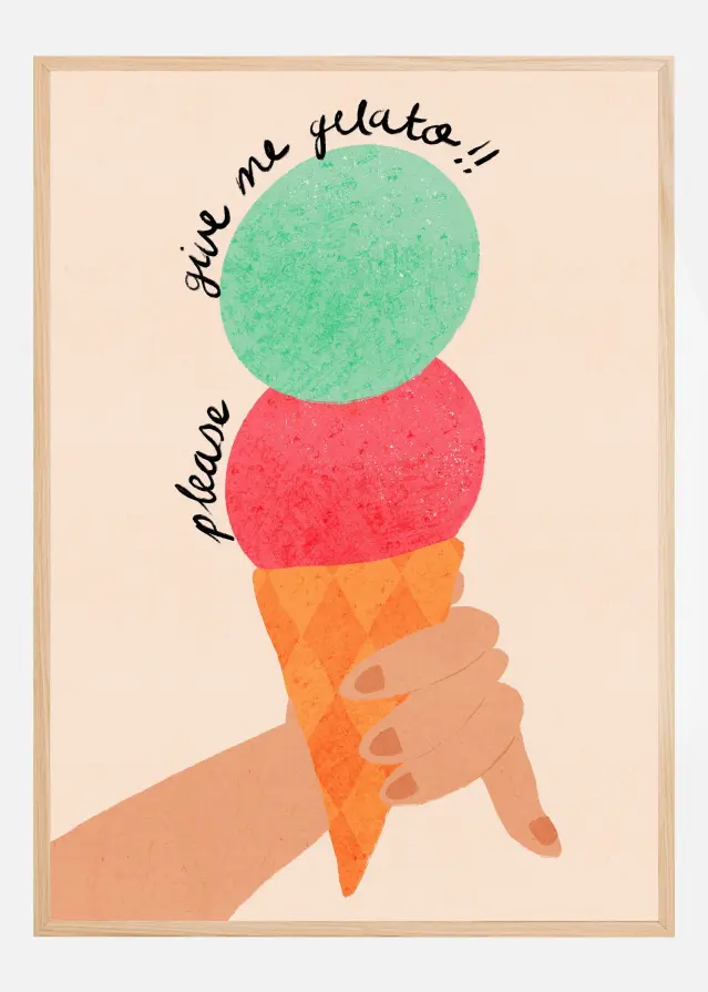 Bildverkstad Please Give Me Gelato Ice Cream Typography Strawberry and Mint Poster