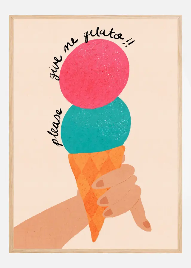 Bildverkstad Please Give Me Gelato Ice Cream Typography Strawberry and Bubblegum Poster