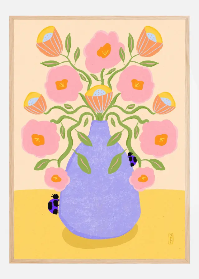 Bildverkstad Summer Retro Flowers in a Vase Poster