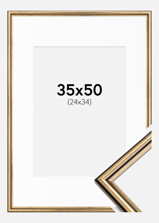 Ram med passepartou Rahmen Horndal Gold 35x50 cm - Passepartout Weiß 25x35 cm